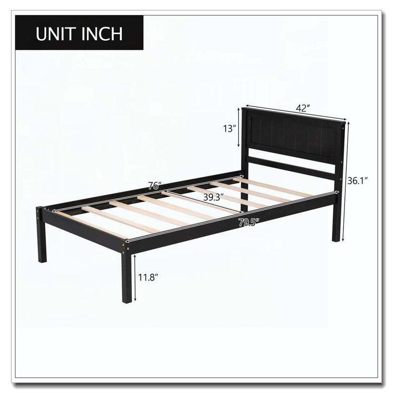 Base de lit plateforme avec tête de lit, Lit simple