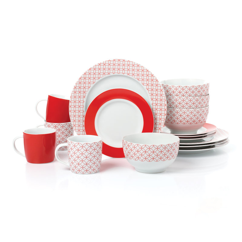 Piece Porcelain China Dinnerware Set - Service for 4, Red