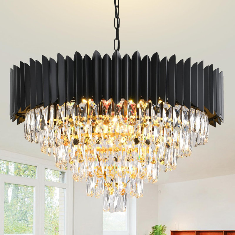 Lustre en cristal moderne avec fonctionnalité à intensité variable, conception ronde à 15 lumières pour la salle à manger, le salon, le vestibule et l'escalier