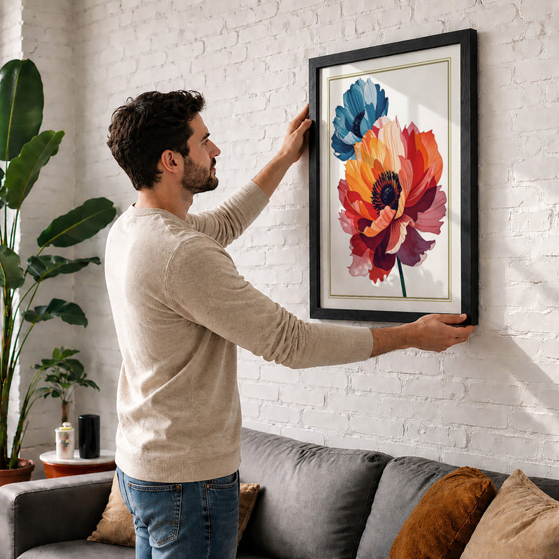 Rainbow Bloom Botanical - Framed Print, A2 - 59.4 x 42.0 cm, Black