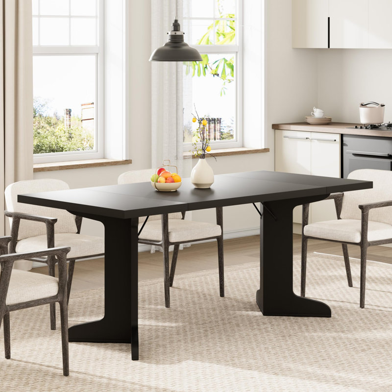 71" Large Dining Table for 6, Farmhouse Kitchen Table with Padded Top and Unique V-Shaped Feet, Rectangular Wooden Dining Table for 8 People