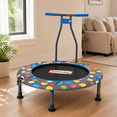 TECHSPORT 40" Mini Trampoline with Handle, Foldable Indoor Rebounder for Kids & Adults, Safe Home Exercise Trampoline, Blue