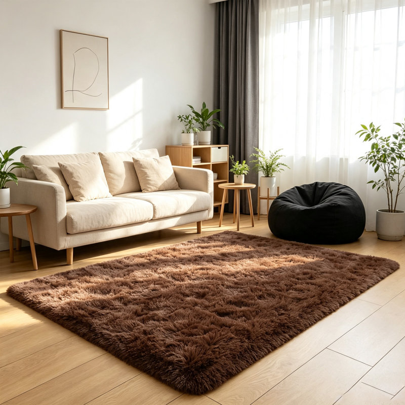 Deep Pile Fluffy Shaggy Area Rug pink living room rug, brown, 120*160cm