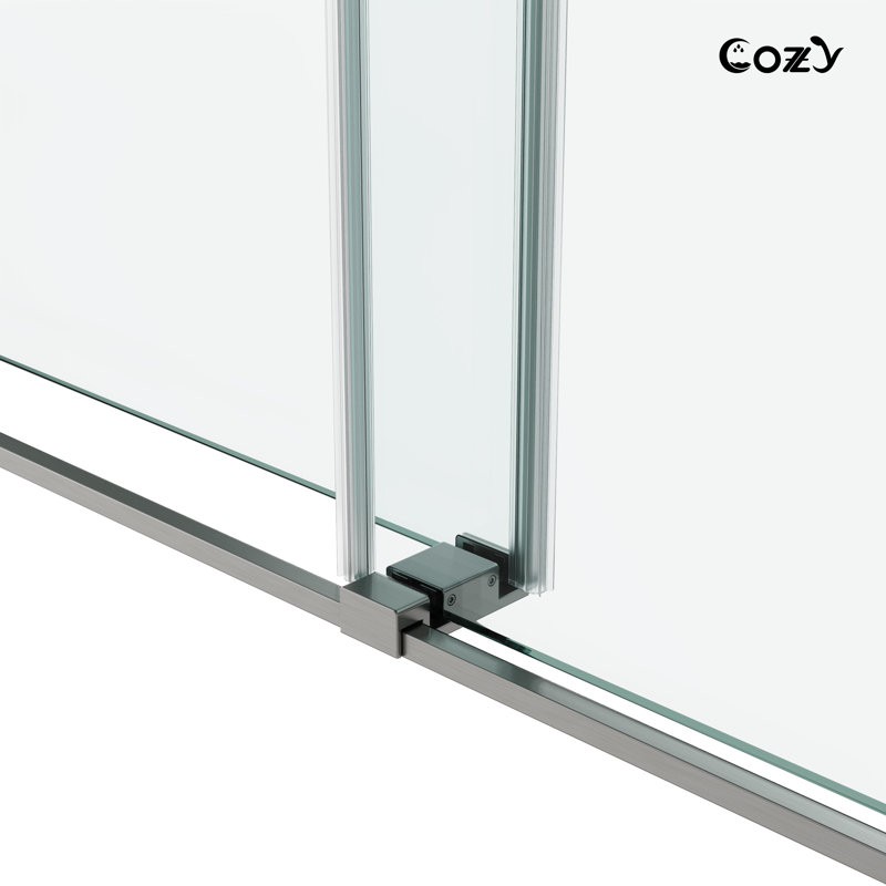56-61" W  x 66" H Frameless Double Sliding Tub Door with 3/8" (10mm) Clear Tempered Glass, Shatter-Resistant Film & Installation Hole Locator