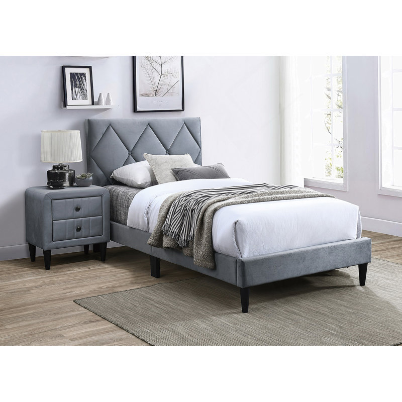 Lit simple avec tête de lit réglable 1pc, mobilier de chambre en velours gris pour chambre d'enfant, Gris, Simple