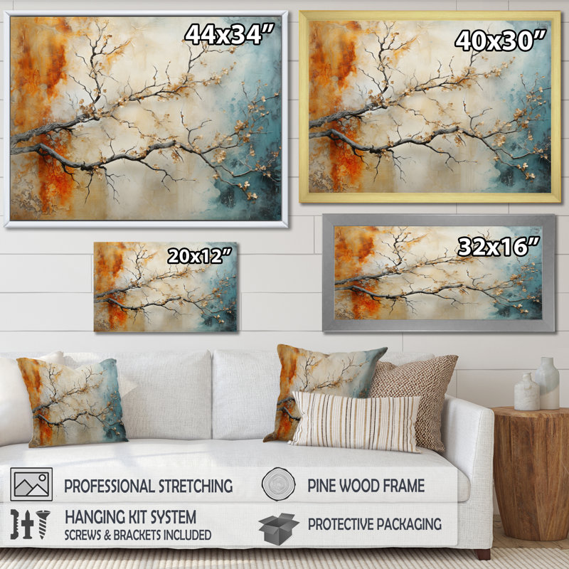 Orange Teal Maple Tree Glowing Agate II - Floral Wall Art Prints, Toile tendue, H 34 po x l 44 po