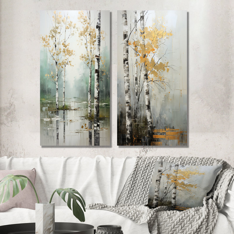 Ensemble d'art mural Birch Woods, ensemble de 2 pièces - Birch Woods Ethereal Elegance, H 20 po x l 24 po, Toile tendue