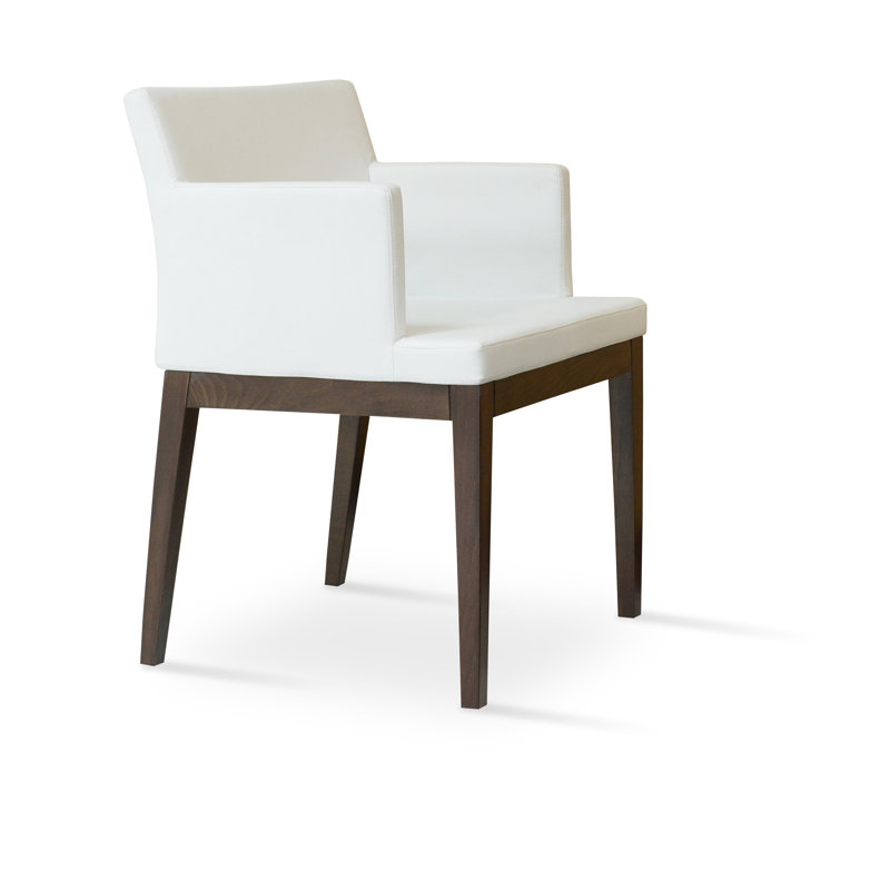 Soho Wood Arm Chair, Wenge, White Leatherette