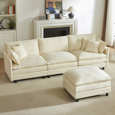 Modular Sectional Sofa, 110 Inch L Shaped Couch for Living Room, 3-Seater Comfy Cloud Couches with Movable Ottoman