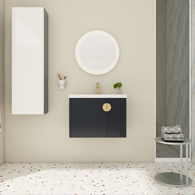 Armoire de salle de bain murale 28 po - Lavabo en céramique inclus avec porte à fermeture en douceur et poignée en métal pour meuble-lavabo de 28 po avec poignées de style moderne pour petites salles de bain
