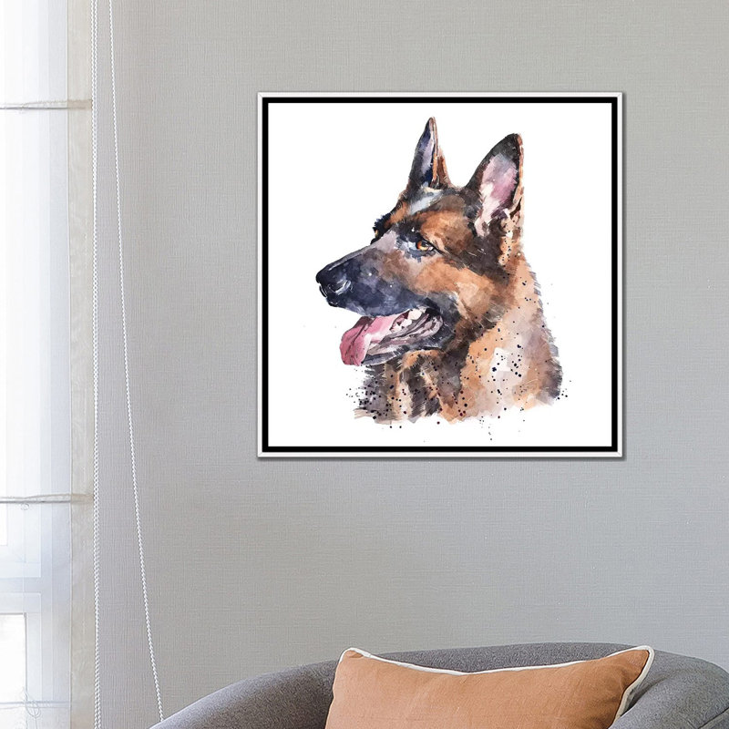 « German Shepherd I » par Edwatercolours-impression, Pas de tapis, Toile blanche encadrée, H 26 po x l 26 po x P 1,5 po