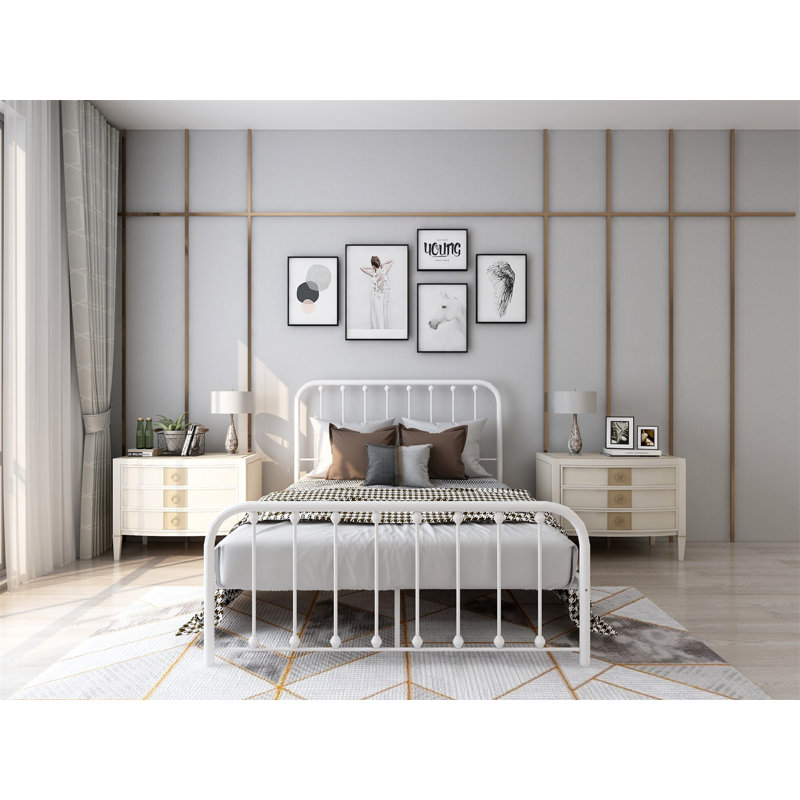 Keyesport Metal Platform Bed, Full/Double, White