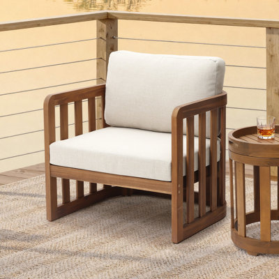 29.9'' W Outdoor Solid Acacia Wood Patio Armchair with Cushions and Slatted Sides