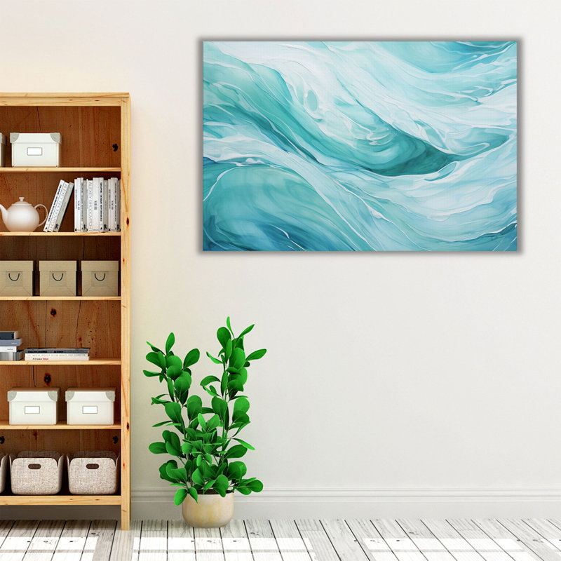 Art mural abstrait turquoise, H 40 po x l 60 po x P 1,25 po, Toile tendue