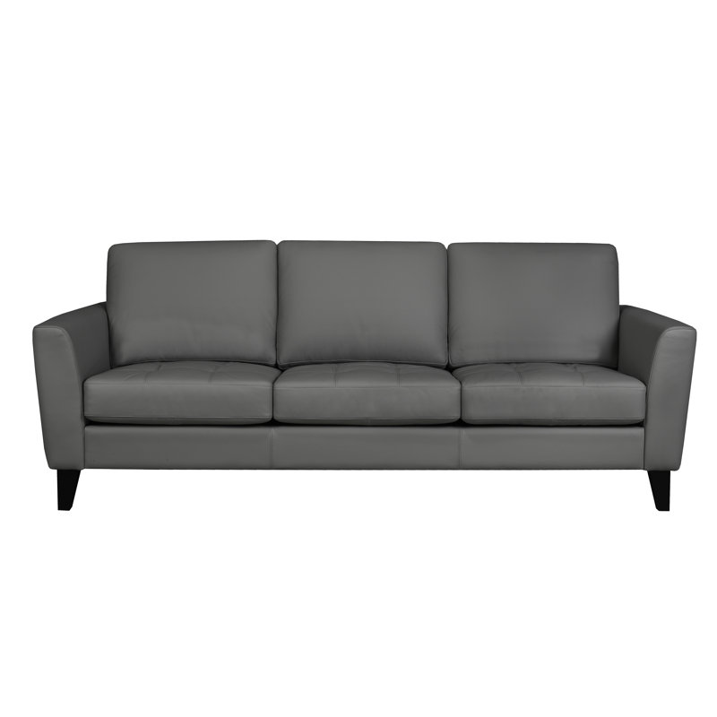 Canapé à accoudoirs carrés en cuir véritable 84 po Brunet, Cuir véritable gris foncé