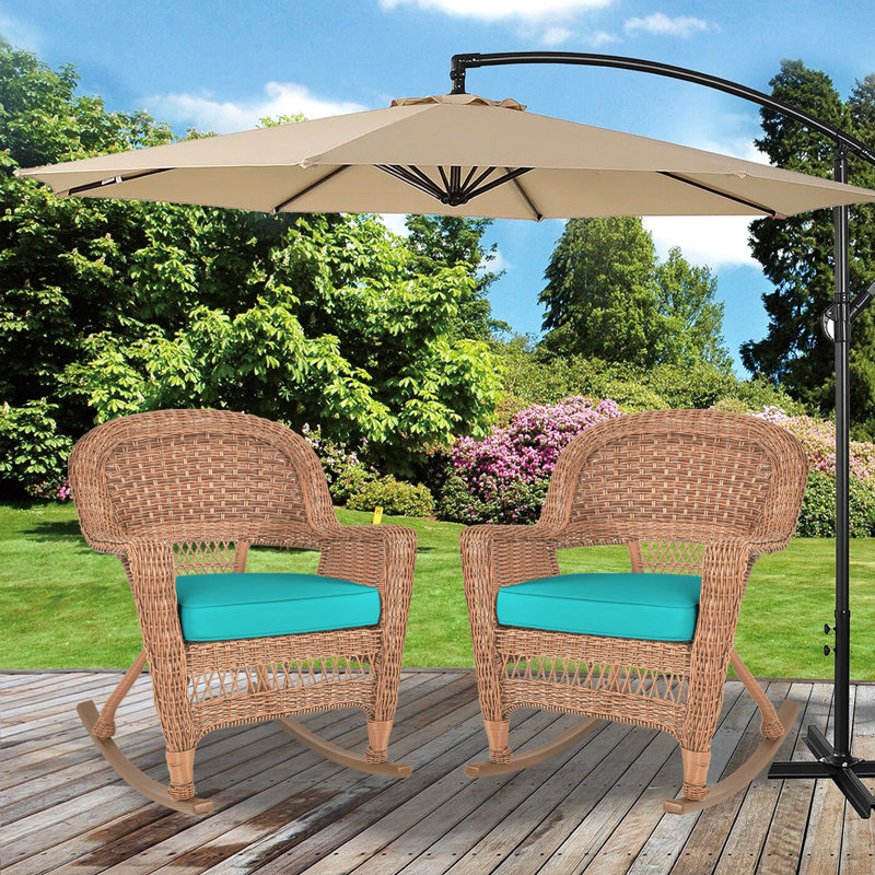 Chaise berçante en osier Raenesha, Miel, Turquoise