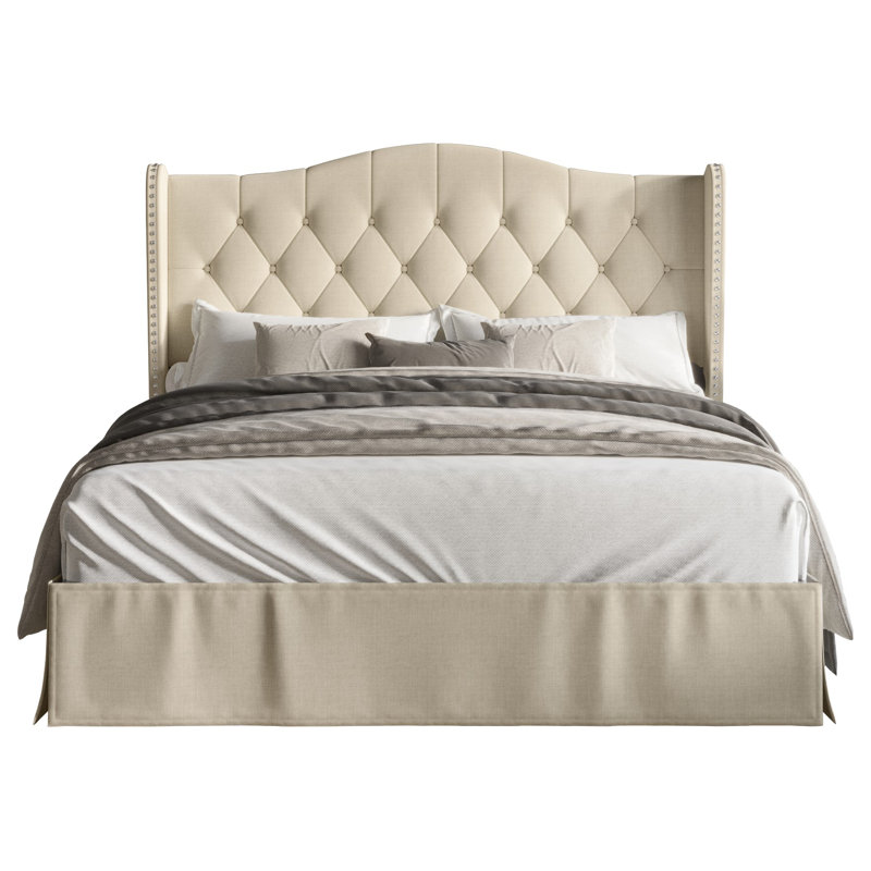 Lit plateforme tapissier Knott Riley, Simple, Beige