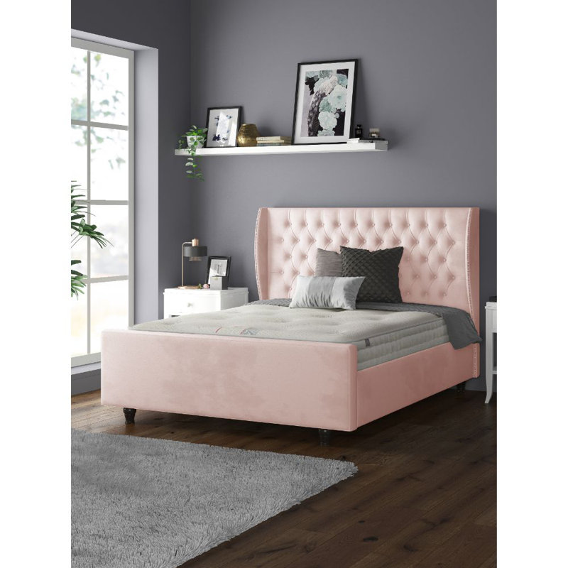 Bartelt Upholstered Bed, Pink, Double (4'6)