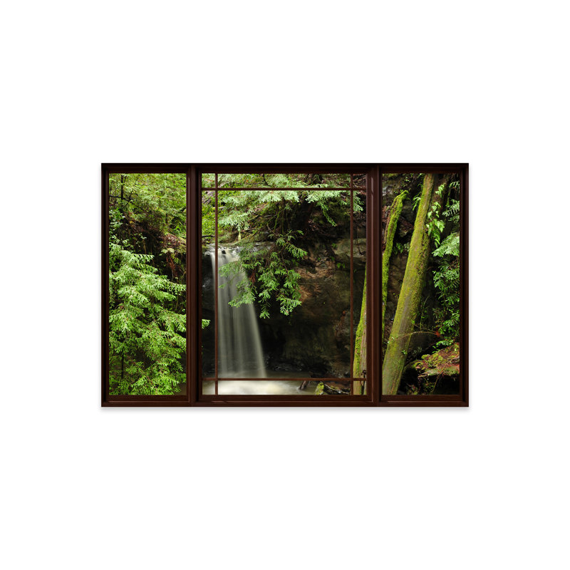 Waterfall Forest Window View Print On Acrylic Glass