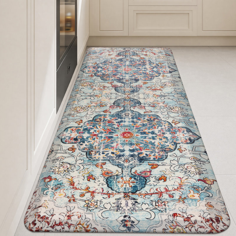 Tapis de cuisine antidérapant, Runner 22"Wx54"Lx0.79"H, Red/Beige/Blue