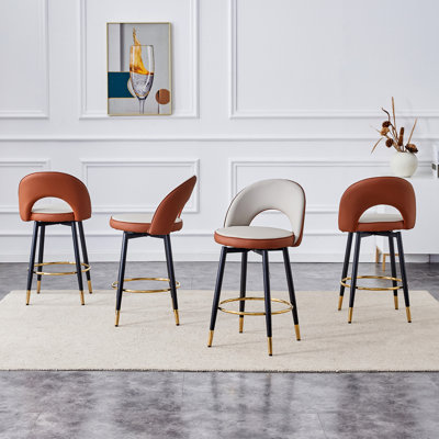 AriaHome 25" Upholstered Swivel Counter Stool with Low Back and Metal Footrest (Set of 4)