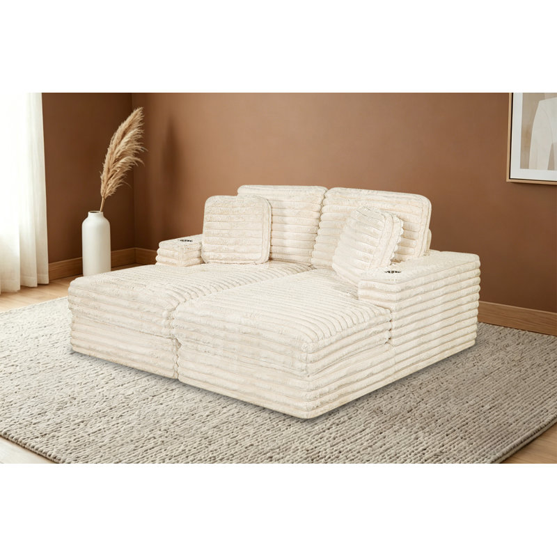 Chaise longue double compressée 2 pièces, Beige