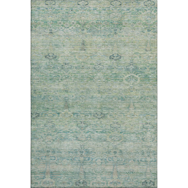 Premium Machine Washable Mayfield AMF2090 Global Rug, Teal, 5' x 7'6"