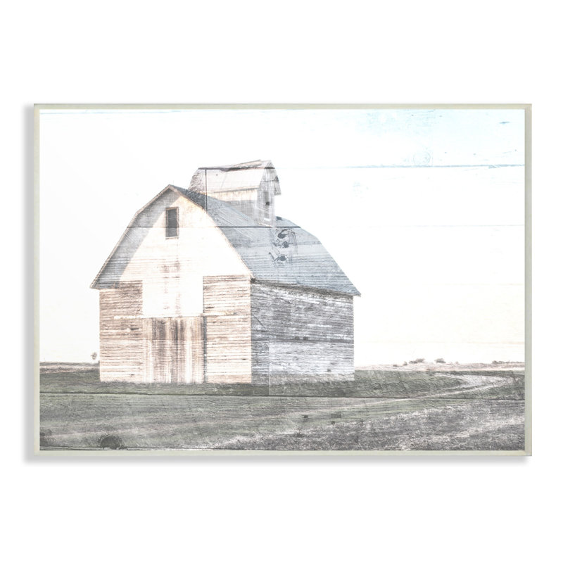 «Rustic Bright White Barn in a Field» par Milli Villa - impression d'art graphique, H 10 po x l 15 po x P 0,5 po