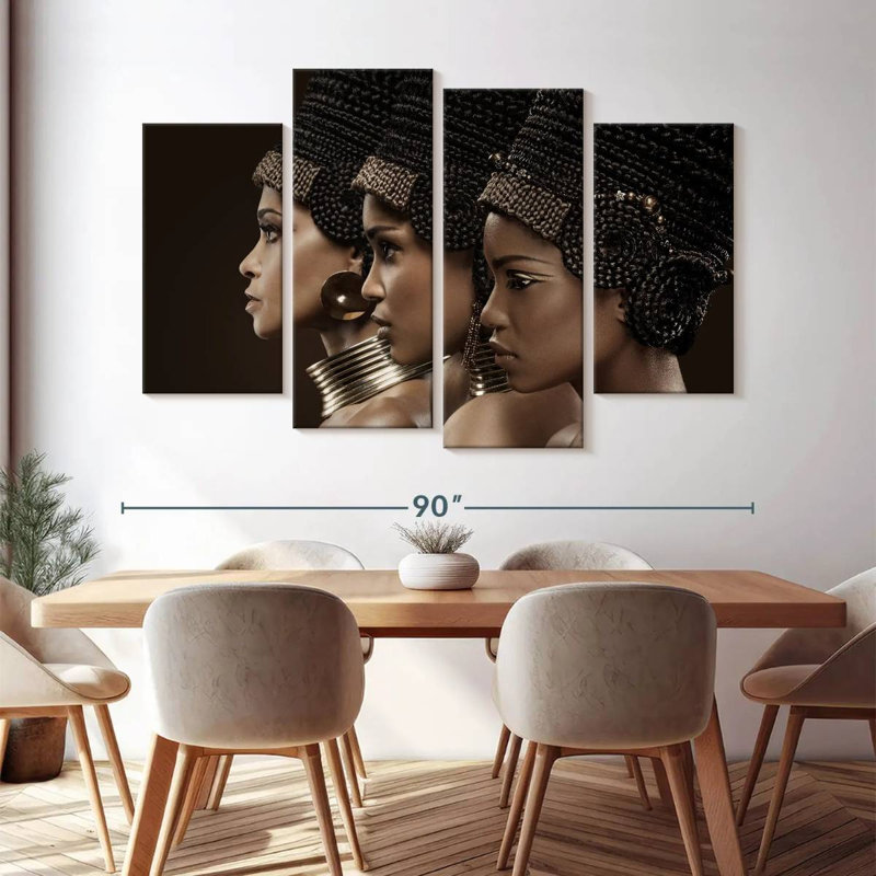 Portrait de femme africaine 4 pièces, H 54 po x l 84 po x P 1,25 po