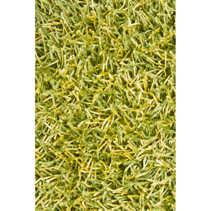 Heston Authentic Hand Woven Handmade Yellow & Green Modern Abstract Polyester Shag Area Rug, Round 7'9", Green/Yellow