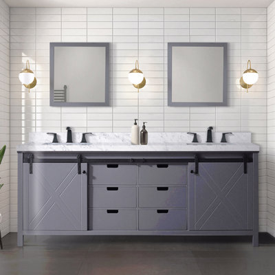 84" W X 22" D Double Basin Bathroom Vanity, Carrara Marble Countertop With Faucet Set