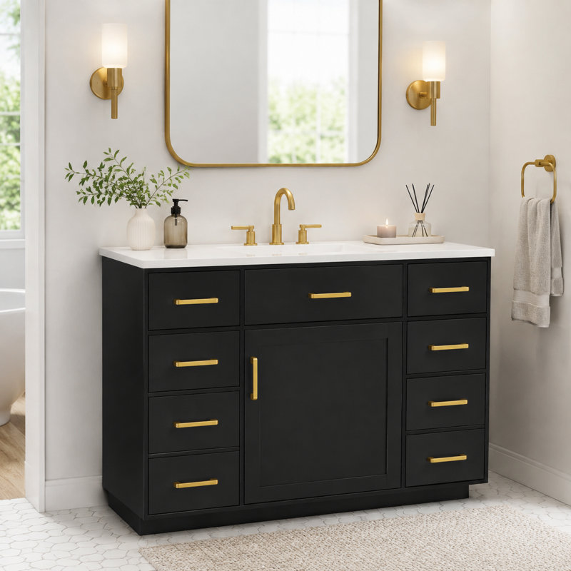 Meuble-lavabo autoportant 48 po avec comptoir d'évier 48 po, Noir