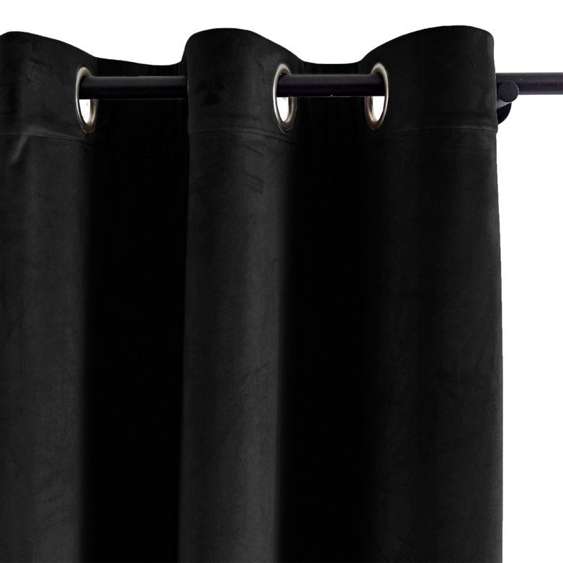 Heavy Velvet Eyelet Ready Made Thermal Drapes & Curtains, 168cm Width x 183cm Drop, Black