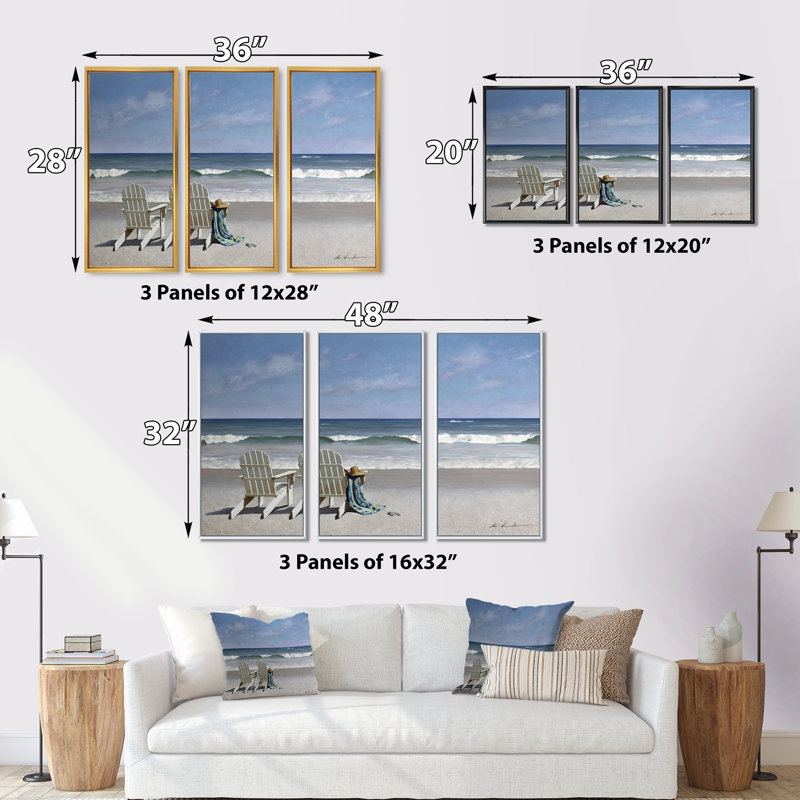 Marée d'observation - Ensemble d'art mural encadré sur toile bord de mer, Brun, H 20 po x l 36 po x P 1 po