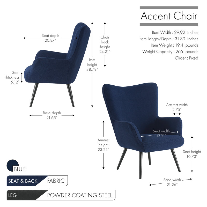 Fauteuil à oreilles Azzahra, Mélange de polyester bleu