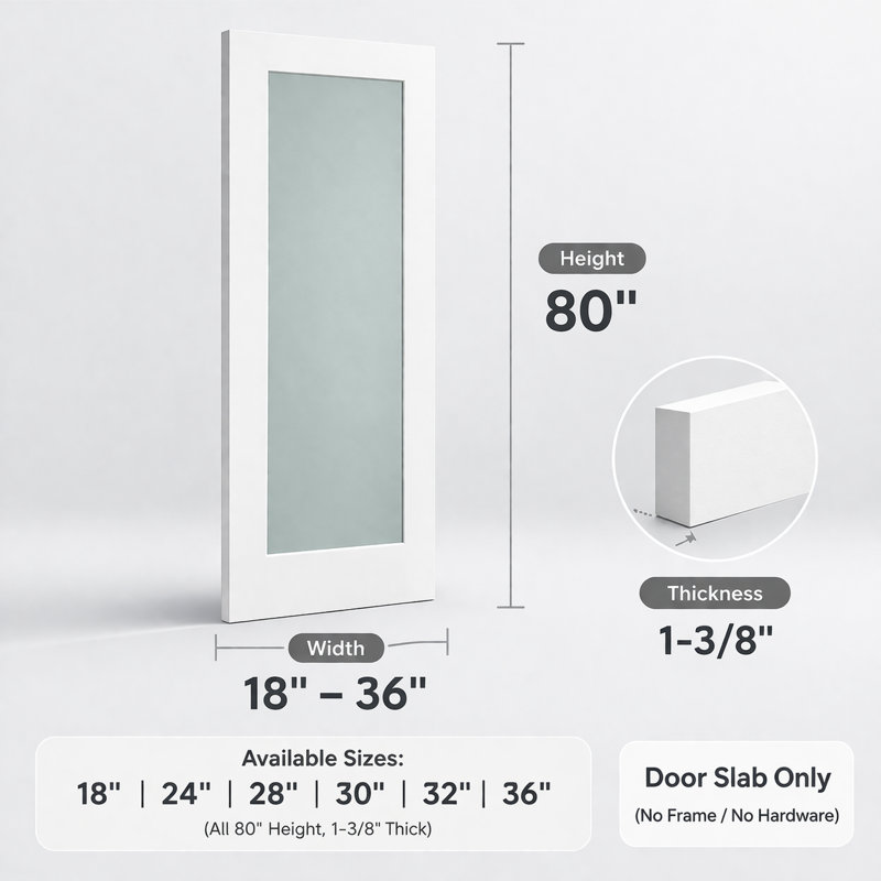 Dalle de porte intérieure en verre givré blanc apprêté 1-Lite, 80 po, 30 po x 80 po, Oui