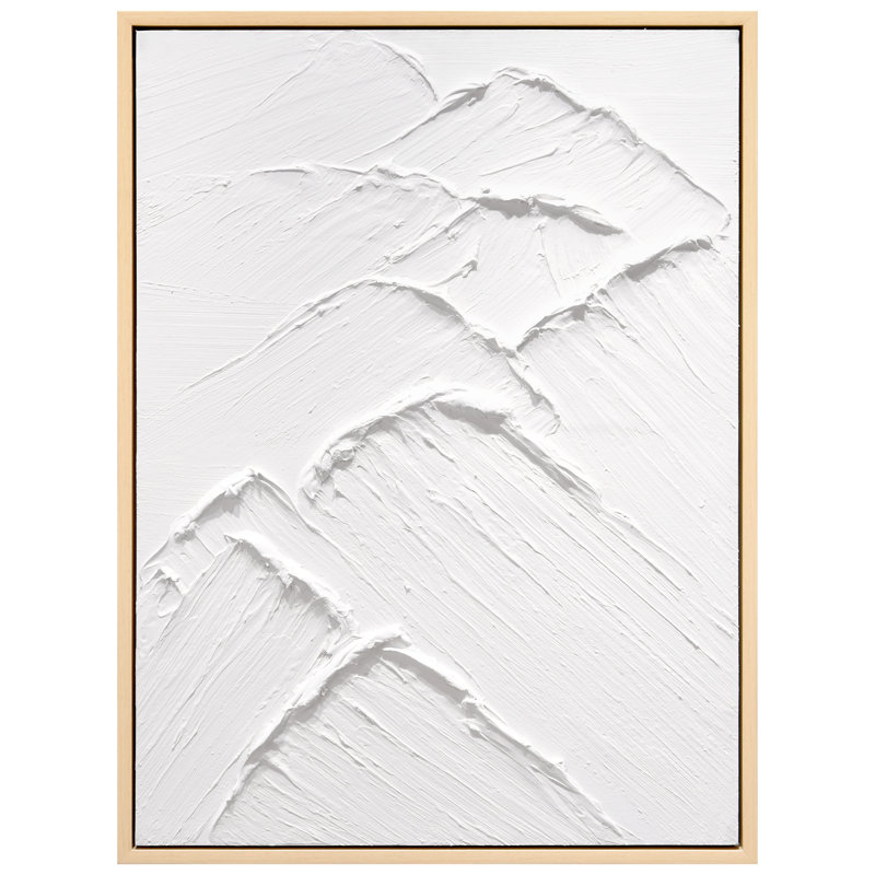 White Textured Abstract Mountain Canvas with Light Wood Frame, 30" x 40"