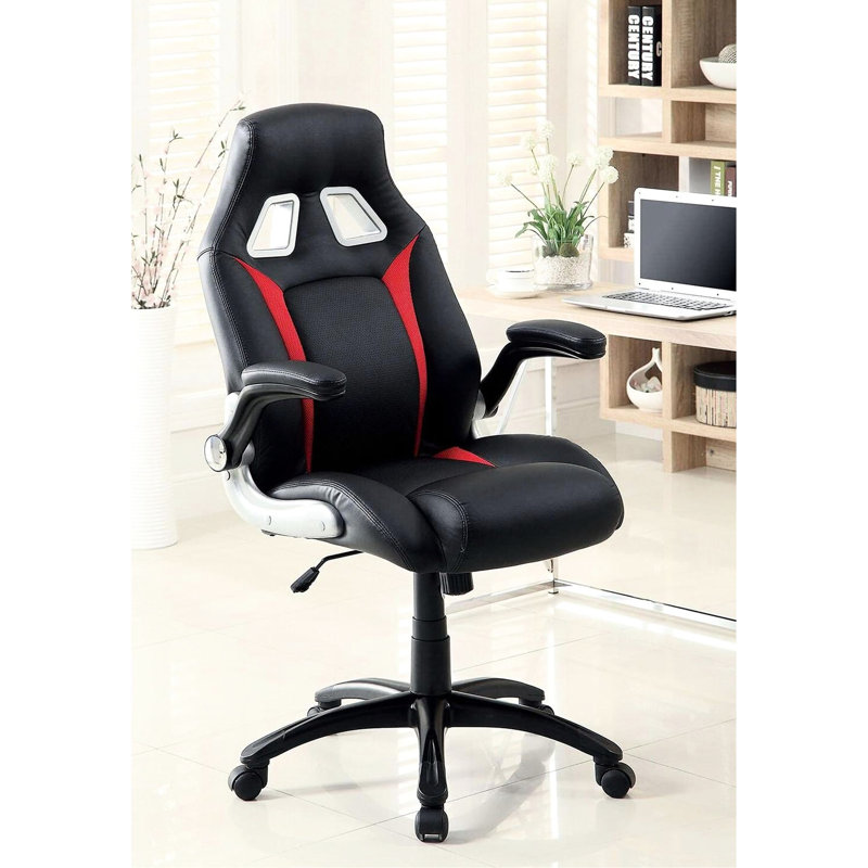 Chaise de bureau moderne et réglable - noir et rouge, structure en métal, dossier rembourré et rouge, accents argentés