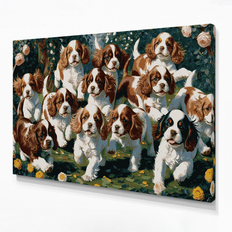 «Dogs English Toy Spaniel», art mural sur toile noire, H 16 po x l 20 po