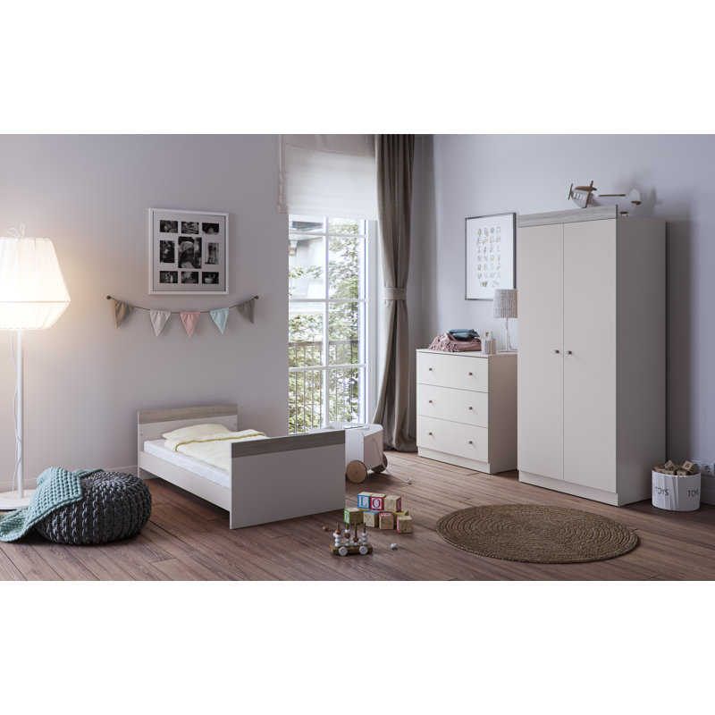 Little Acorns Burlington Cot Bed - Cashmere & Truffle Oak - 140 x 70cm, Cashmere/Grey Ash