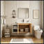Meuble-lavabo mural avec 2 portes et tablettes de rangement latérales-991201057