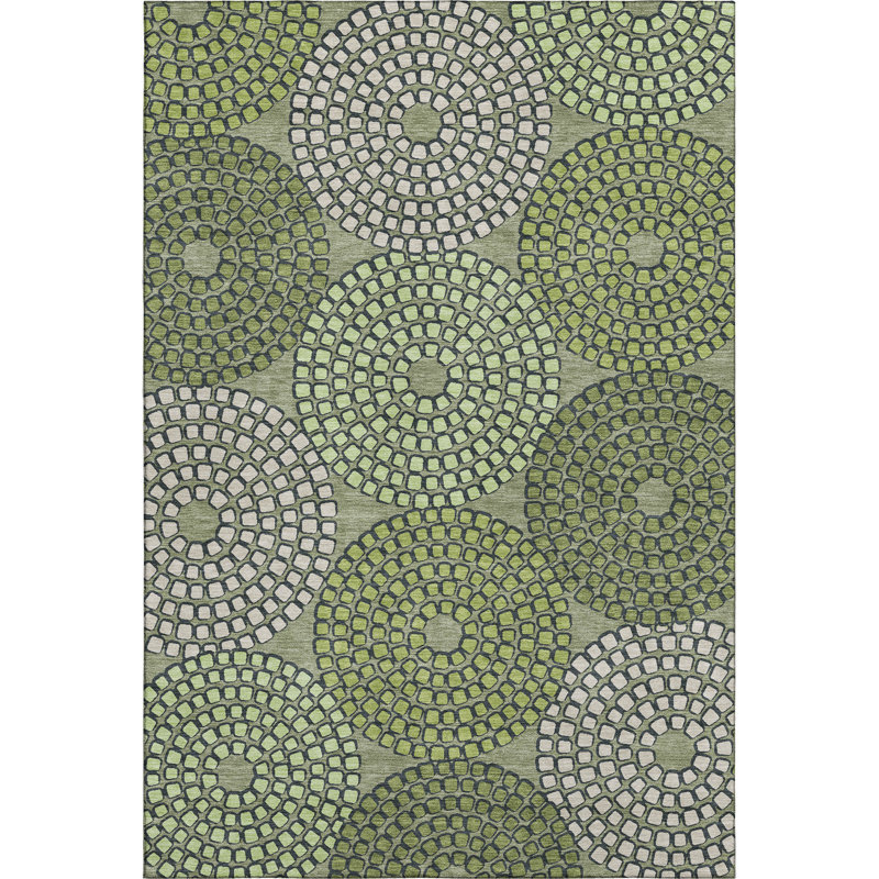 Premium Machine Washable Prisco Olive Rug, Rectangle 2'6" x 3'10"