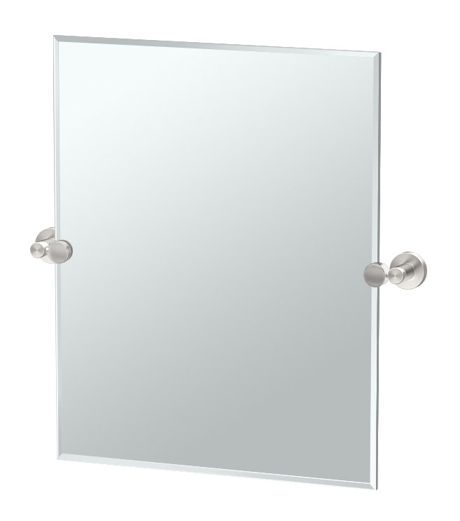 Glam Modern Frameless Rectangle Wall Mount Mirror | Bathroom Vanity Mirror, 24" H x 19.5" W, Satin Nickel