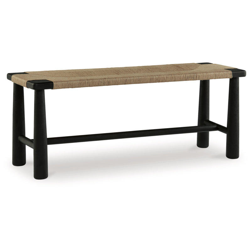 Acerman Beige and Black Jute Upholstered Accent Bench