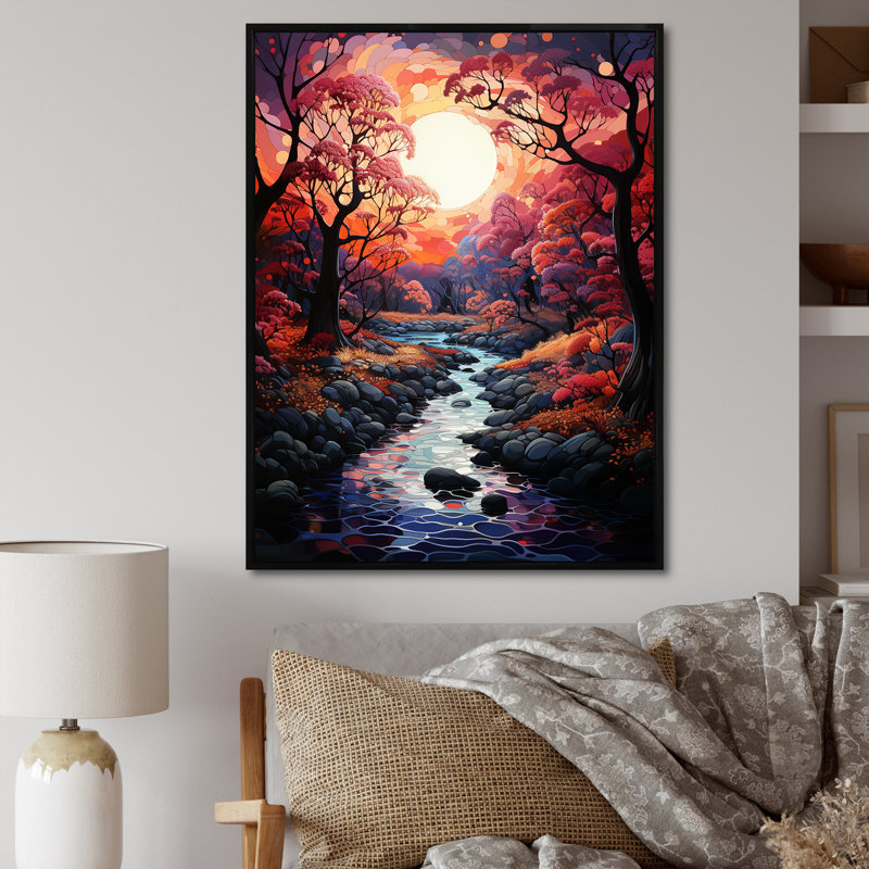 «Sunset Whimsical Riverbanks II», reproduction sur toile, Cadre flottant noir, H 32 po x l 24 po x P 1 po