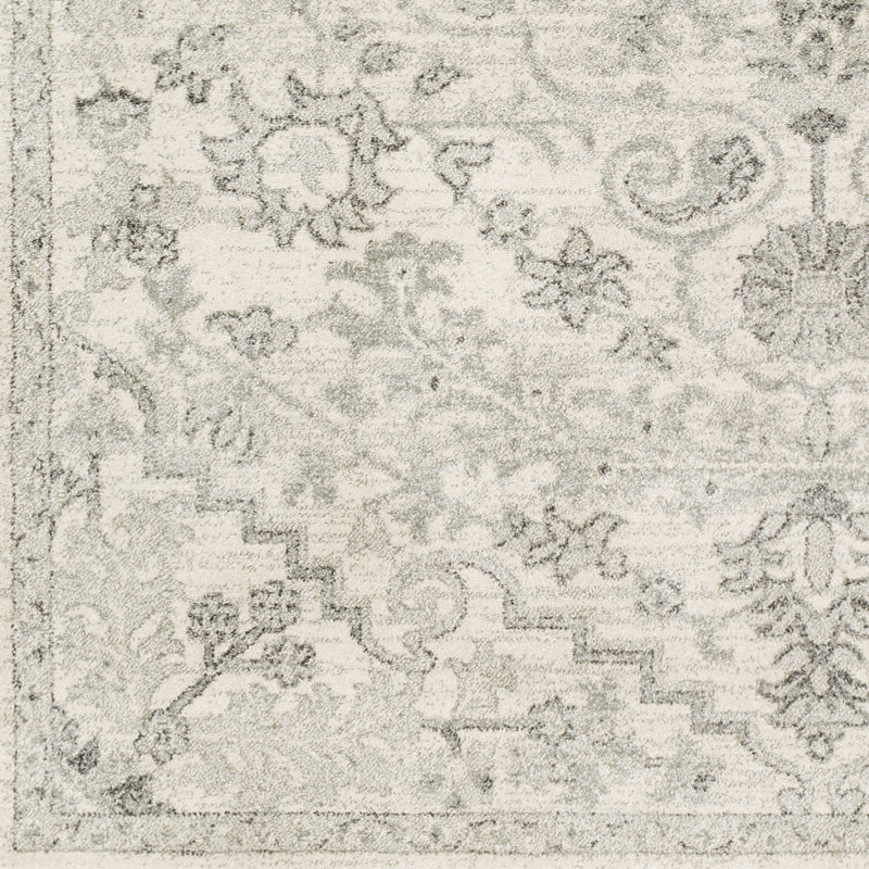 Beige Traditional Rug, Bordered Floral Stain Resistant Easy to Clean Rug For Living Room, Dining Room, Bedroom