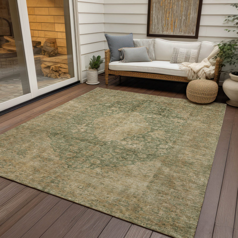 Machine Washable Indoor/Outdoor Cinead ACN1657 Aloe Rug, Rectangle 5' x 7'6"