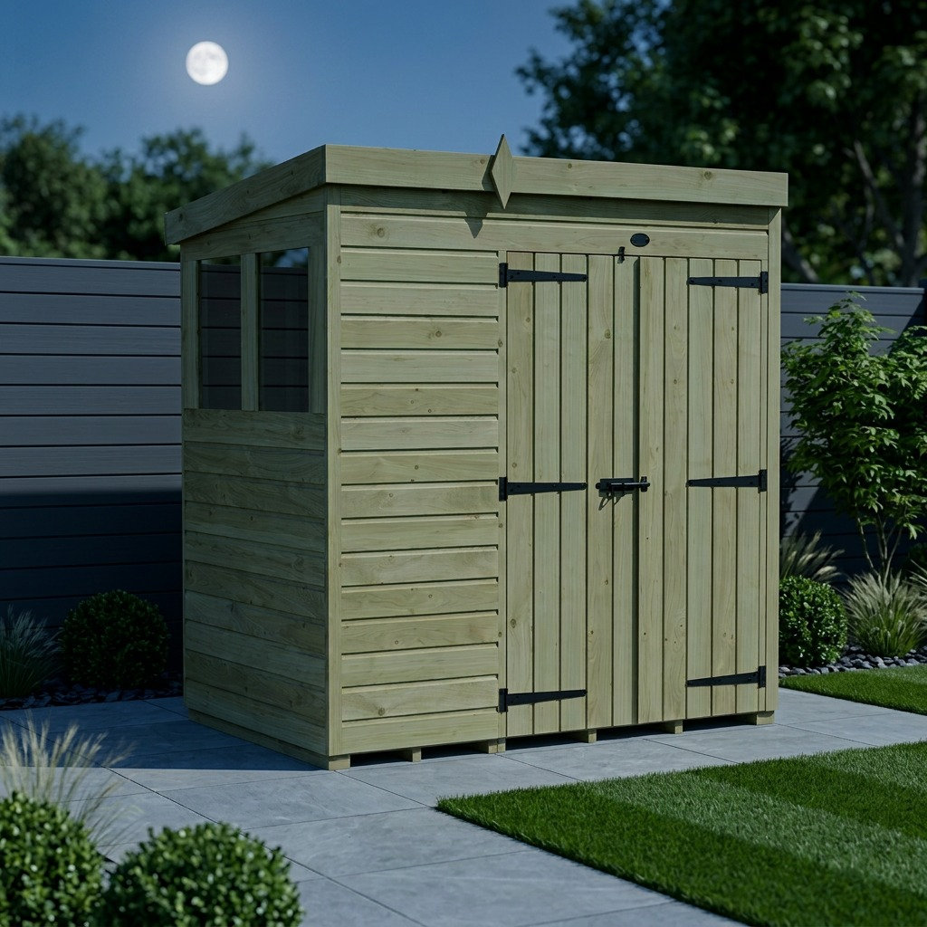 Total Sheds 7ft x 4ft Pent Garden Shed - Double Door - With Windows - Pressure Treated Timber - UK Manufactured