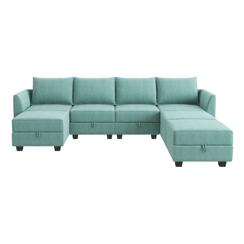 Modular Sectional Sofa U Shaped Couch Reversible Sofa Couch With Storage Seat, Blue Polyester