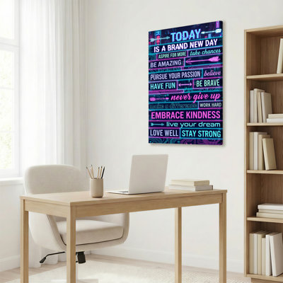 Neon Motivational Quotes Canvas Wrapped Wall Art Oil Painting Print Set Of 1